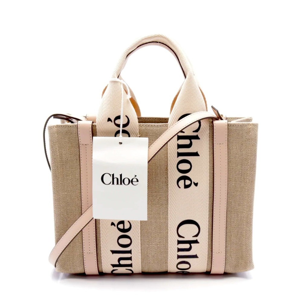 🎉SOLD🎉Chloe SMALL WOODY TOTE BAG IN LINEN - Cement Pink